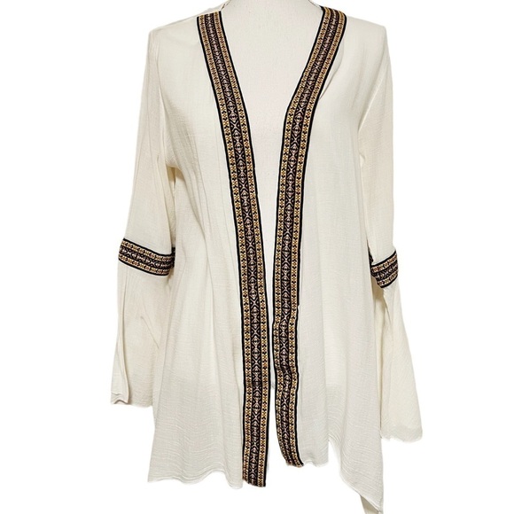 GYPSY JUNKIES WOMENS CREME COLOR OPEN KIMONO WITH EMBROIDERY SIZE M/L - Picture 1 of 11